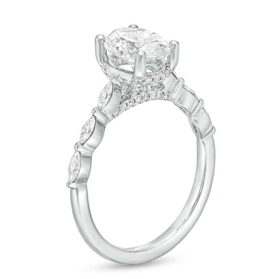 Rings Zales | Kleinfeld® X Zales 2-1/5 Ct. T.W. Certified Oval Lab-Created Diamond Scallop Shank Engagement Ring In Platinum (F/Vs2)