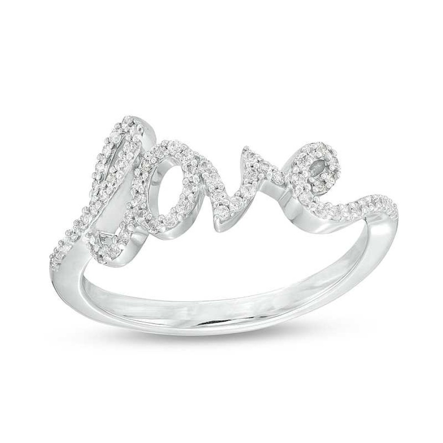 Rings Zales | 1/5 Ct. T.W. Diamond Cursive "Love" Script Ring In Sterling Silver