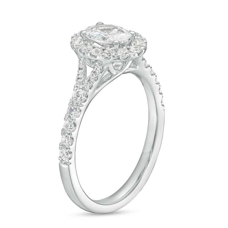 Rings Zales | 1-1/3 Ct. T.W. Certified Oval Diamond Frame Split Shank Engagement Ring In 14K White Gold (I/I1)