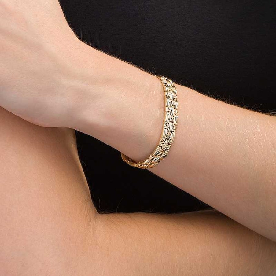 Bracelets Zales | Textured Basket Weave Link Bracelet In 14K Gold - 7.25"