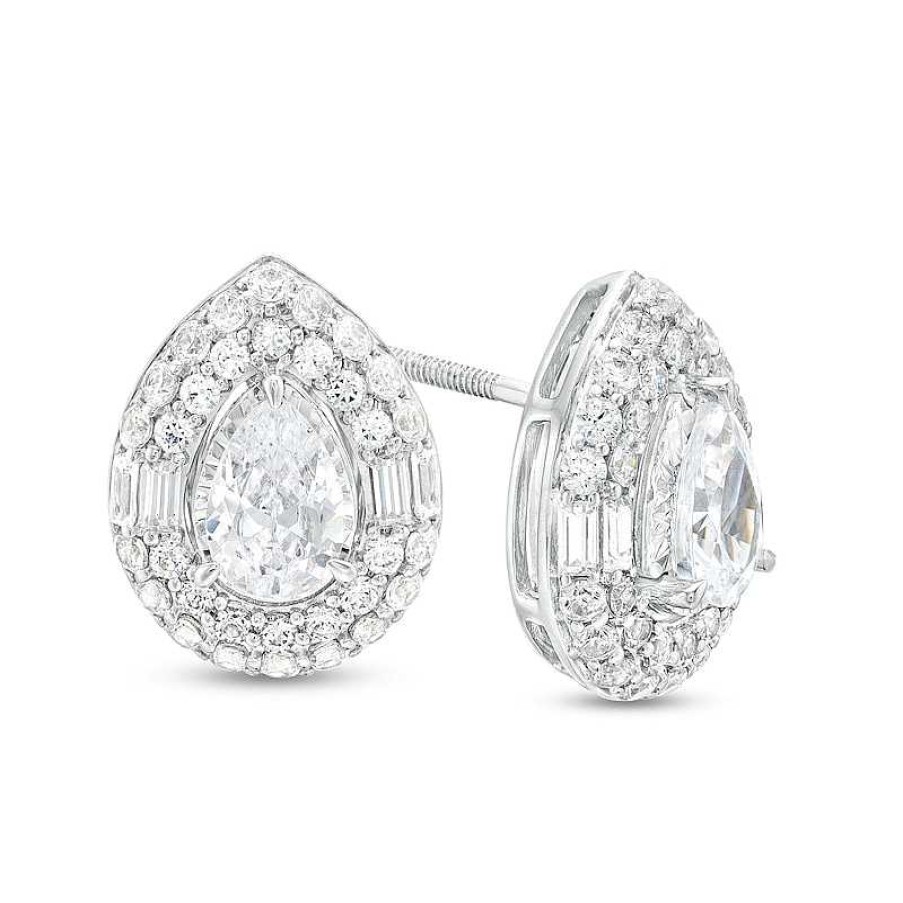 Earrings Zales | 2 Ct. T.W. Certified Pear-Shaped Lab-Created Diamond Double Frame Stud Earrings In 14K White Gold (F/Si2)