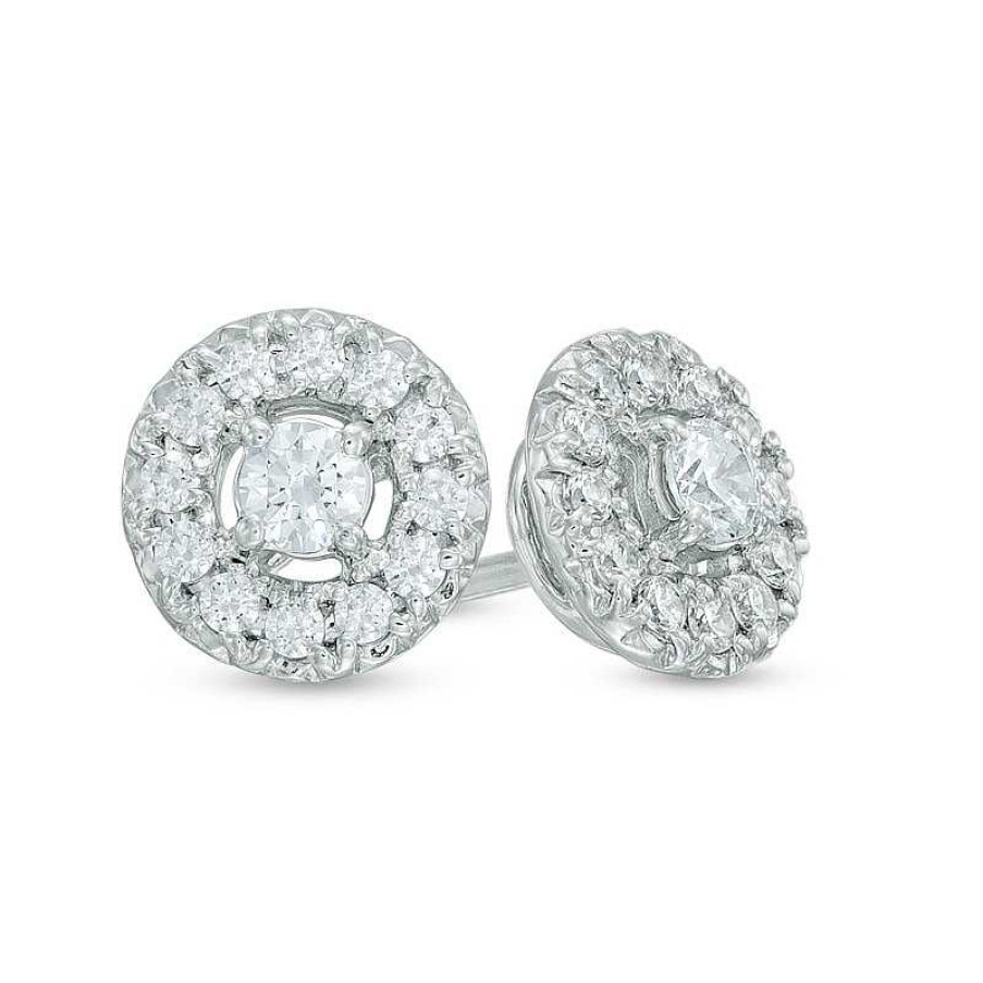 Earrings Zales | 1/2 Ct. T.W. Diamond High Profile Frame Stud Earrings In 10K White Gold