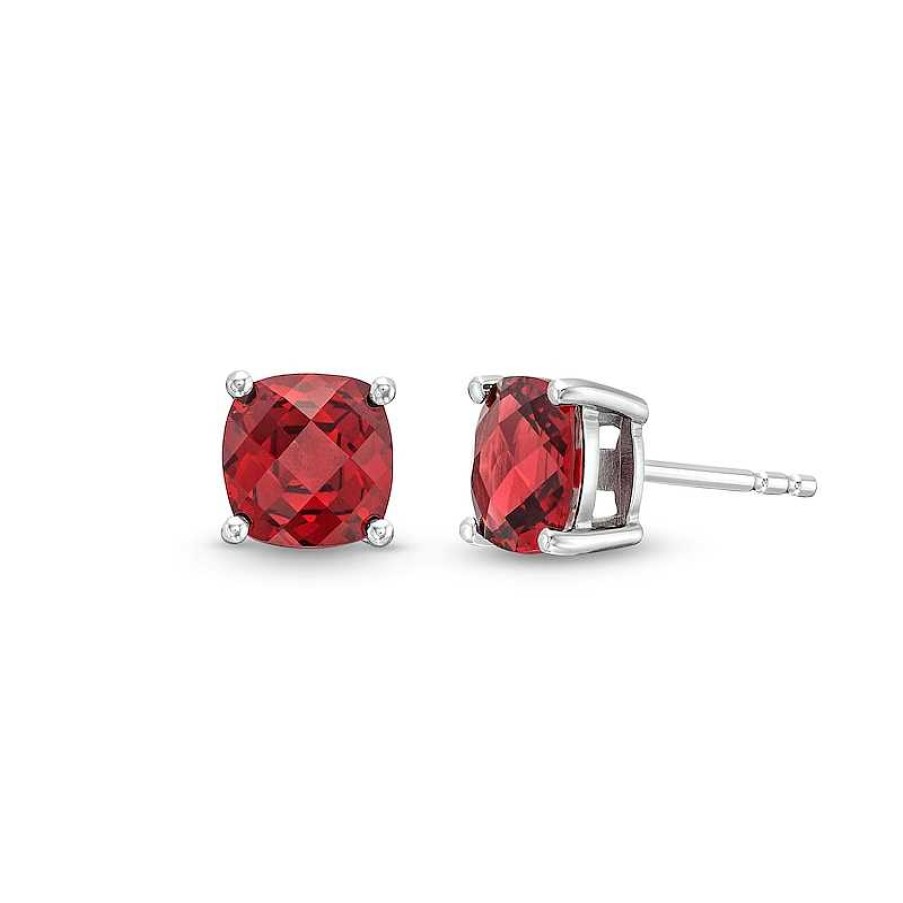 Earrings Zales | 7.0Mm Faceted Cushion-Cut Garnet Stud Earrings In Sterling Silver