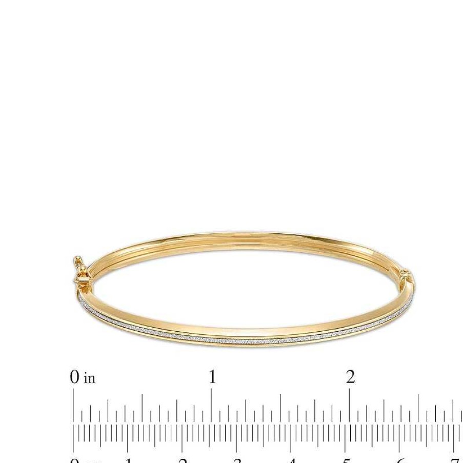 Bracelets Zales | 4.0Mm Hollow Glitter Bangle In 14K Gold - 7.25"