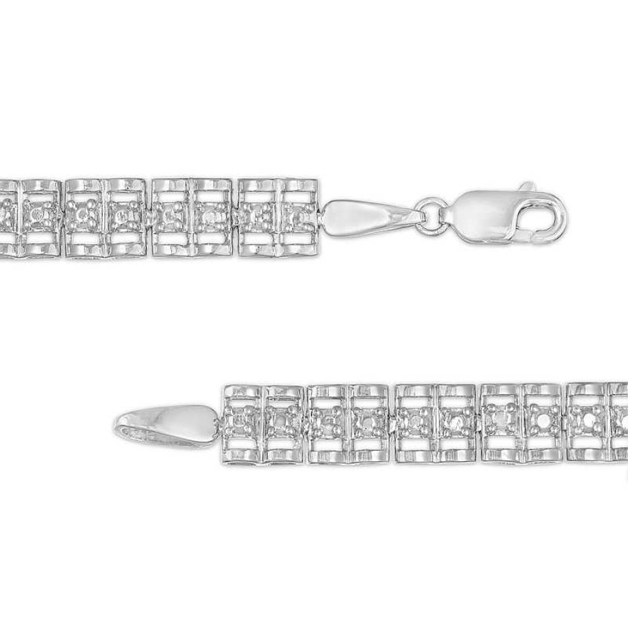 Bracelets Zales | 1/10 Ct. T.W. Diamond Triple-Row Link Bracelet In Sterling Silver - 7.25"