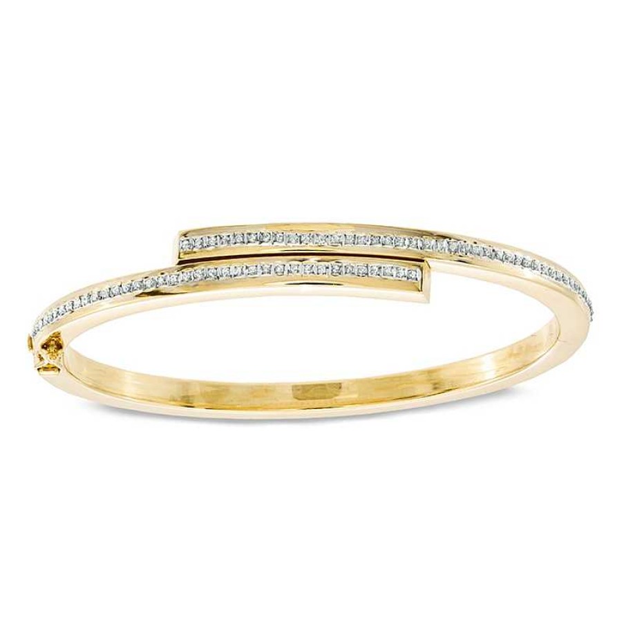 Bracelets Zales | Diamond Fascination™ Bypass Slip-On Bangle In Sterling Silver And 18K Gold Plate