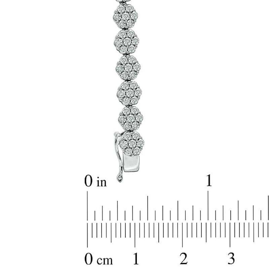 Bracelets Zales | 5 Ct. T.W. Multi-Diamond Graduated Flower Bracelet In 14K White Gold