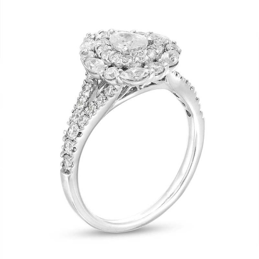 Rings Zales | 1-1/2 Ct. T.W. Pear-Shaped Diamond Double Frame Split Shank Engagement Ring In 14K White Gold