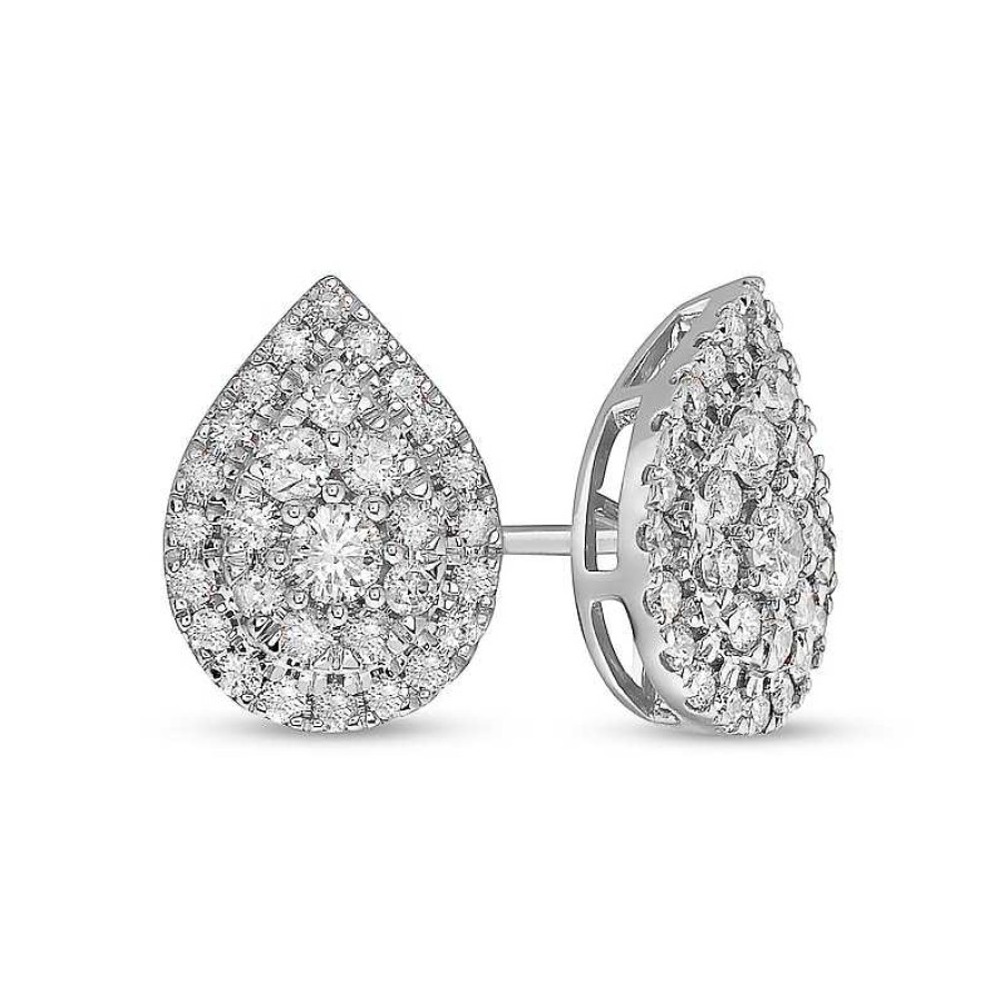 Earrings Zales | 1 Ct. T.W. Composite Pear-Shaped Diamond Frame Stud Earrings In 10K White Gold