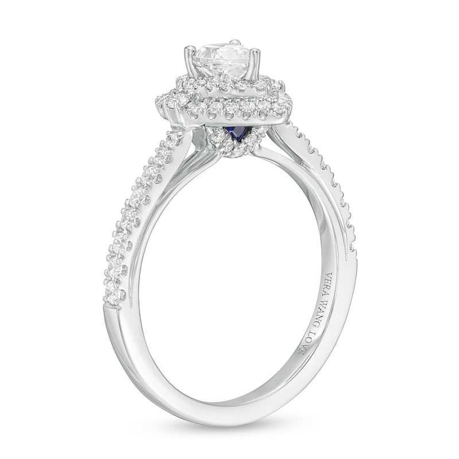 Rings Zales | Vera Wang Love Collection 3/4 Ct. T.W. Pear-Shaped Diamond Double Frame Engagement Ring In 14K White Gold