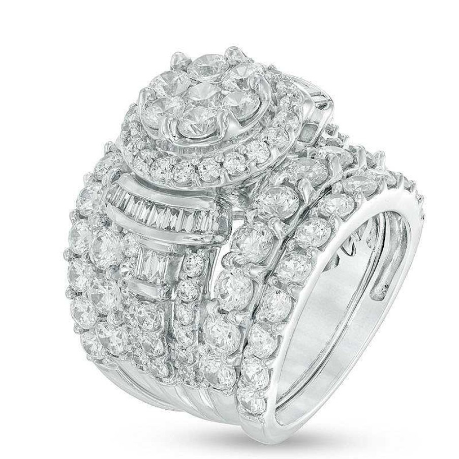 Rings Zales | 6 Ct. T.W. Multi-Diamond Frame Collared Three Piece Bridal Set In 14K White Gold