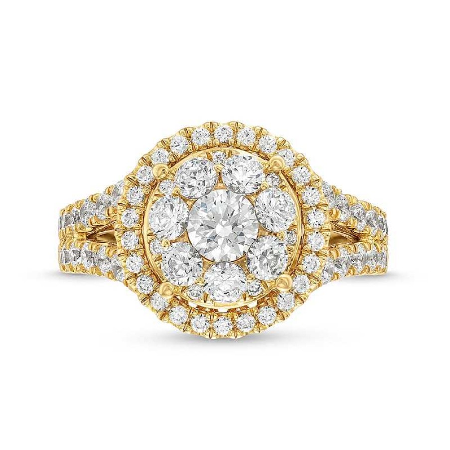 Rings Zales | 2 Ct. T.W. Multi-Diamond Frame Split Shank Engagement Ring In 14K Gold (I/I2)