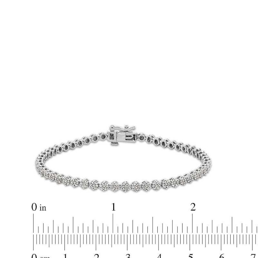 Bracelets Zales | 1 Ct. T.W. Diamond Flower Tennis Bracelet In 10K White Gold