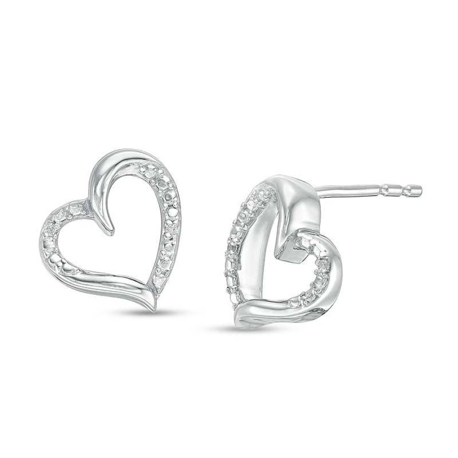 Earrings Zales | Diamond Accent Tilted Heart Stud Earrings In Sterling Silver