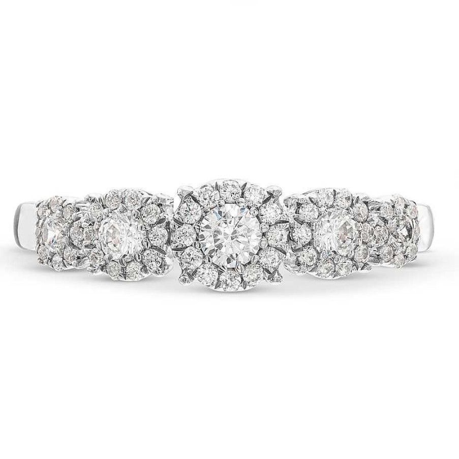 Rings Zales | 1/2 Ct. T.W. Diamond Frame Five Stone Band In 10K White Gold