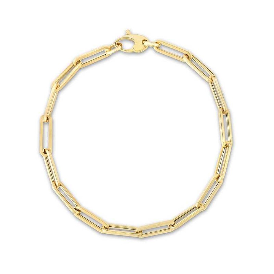 Bracelets Zales | 4.2Mm Paper Clip Solid Link Chain Bracelet In 14K Gold - 7.5"