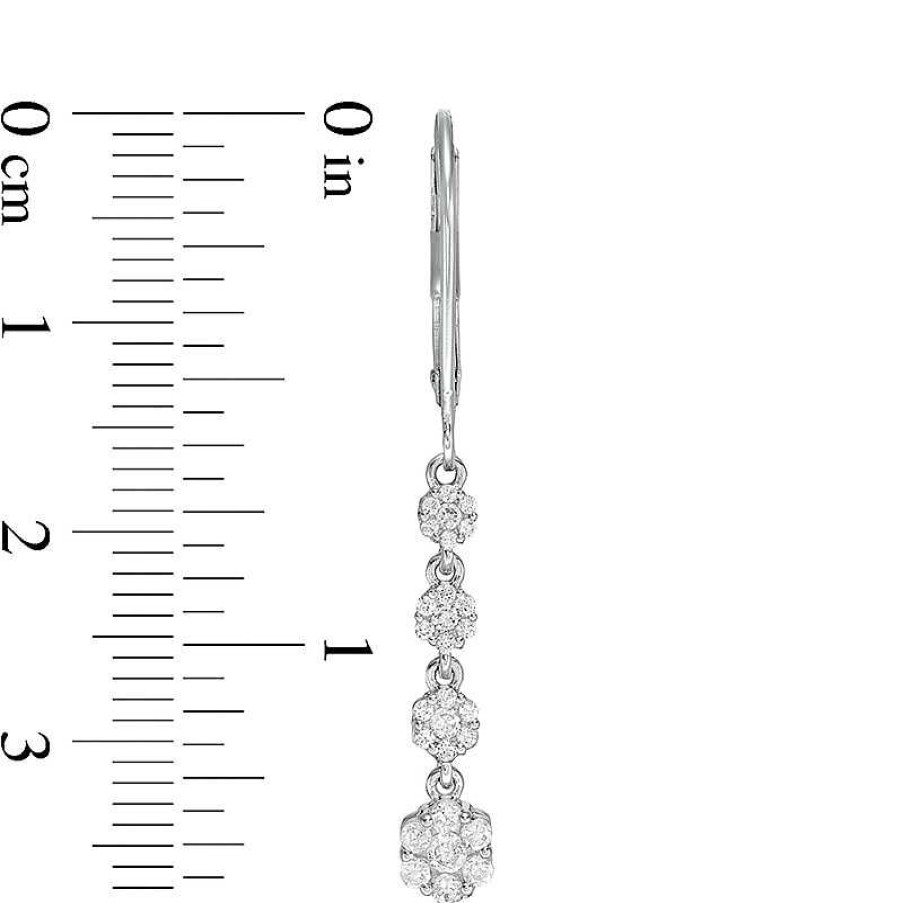 Earrings Zales | 1/2 Ct. T.W. Multi-Diamond Graduated Flower Dangle Drop Earrings In 10K White Gold