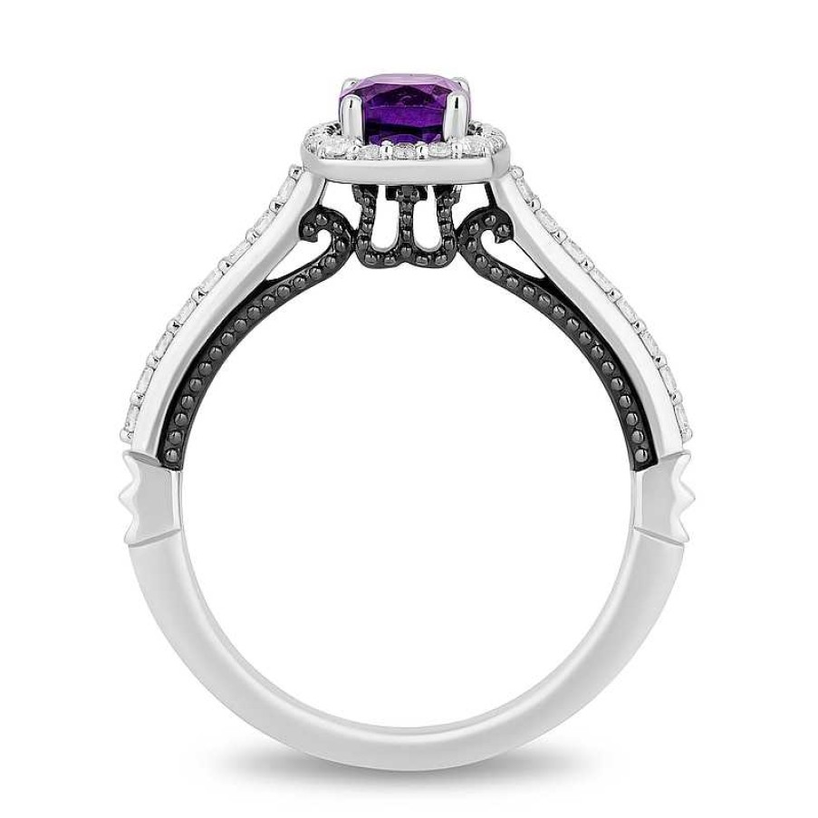 Rings Zales | Enchanted Disney Villains Ursula Cushion-Cut Amethyst And 1/3 Ct. T.W. Diamond Frame Engagement Ring In 14K White Gold