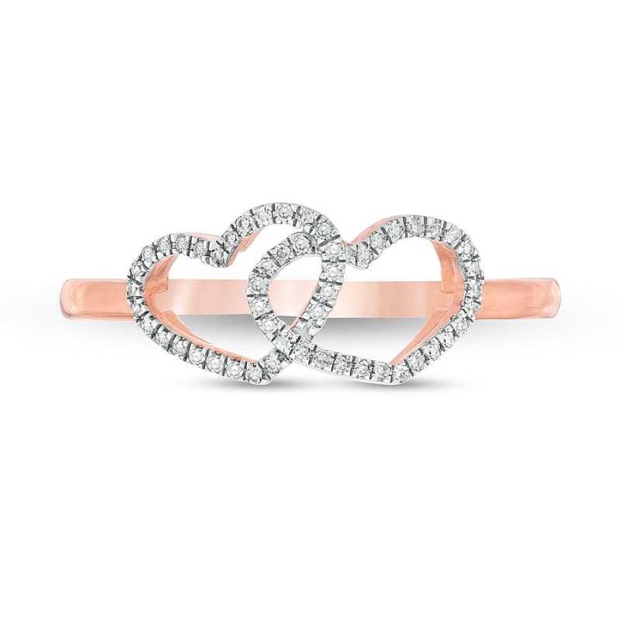 Rings Zales | 1/10 Ct. T.W. Diamond Double Heart Ring In 10K Rose Gold