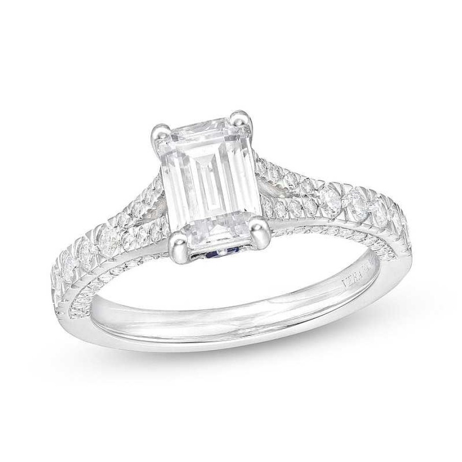 Rings Zales | Vera Wang Love Collection Certified Emerald-Cut Center Diamond 1-1/2 Ct. T.W. Engagement Ring In 14K White Gold (I/Si2)