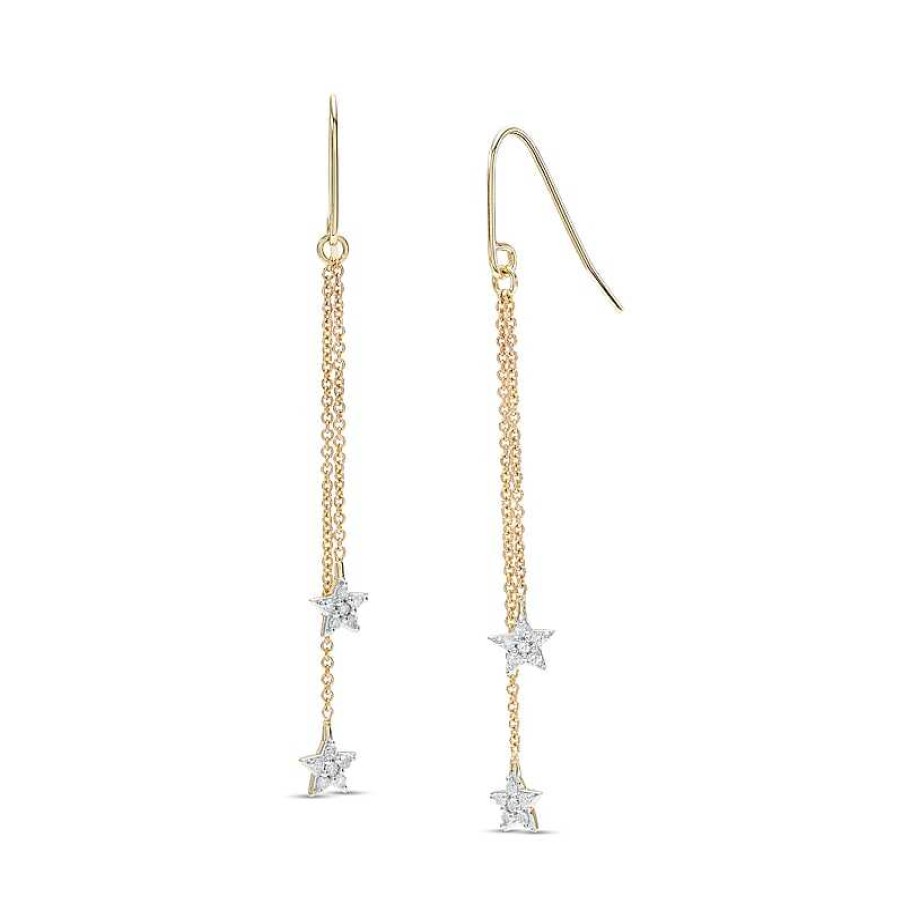 Earrings Zales | 1/6 Ct. T.W. Diamond Double Star Chain Drop Earrings In 10K Gold