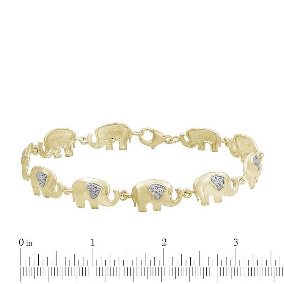 Bracelets Zales | Diamond Accent Beaded Heart-Ears Elephant Link Bracelet In Sterling Silver With 14K Gold Plate - 7.5"