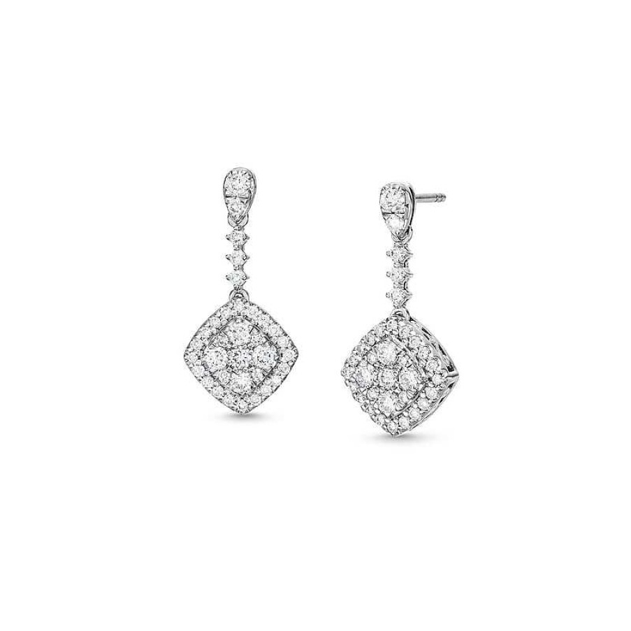 Earrings Zales | Zales X Rocksbox 3/4 Ct. T.W. Lab-Created Diamond Tilted Square Drop Earrings In 10K White Gold