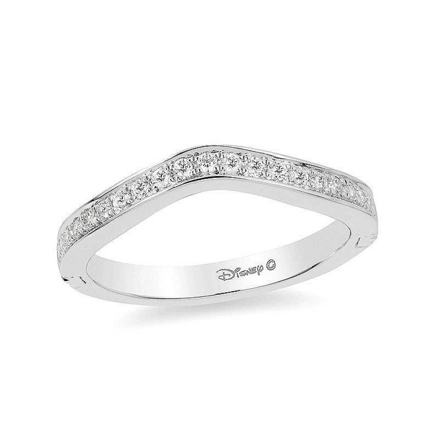 Rings Zales | Enchanted Disney Princess 1/5 Ct. T.W. Diamond Contour Grooved Shank Wedding Band In 14K White Gold