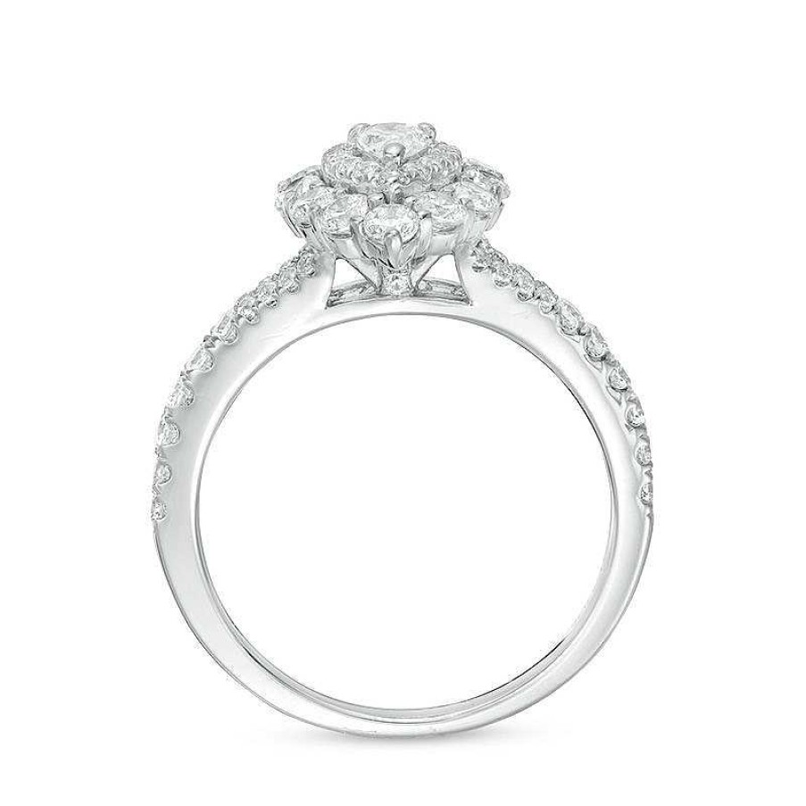 Rings Zales | 1 Ct. T.W. Pear-Shaped Diamond Double Frame Split Shank Engagement Ring In 14K White Gold