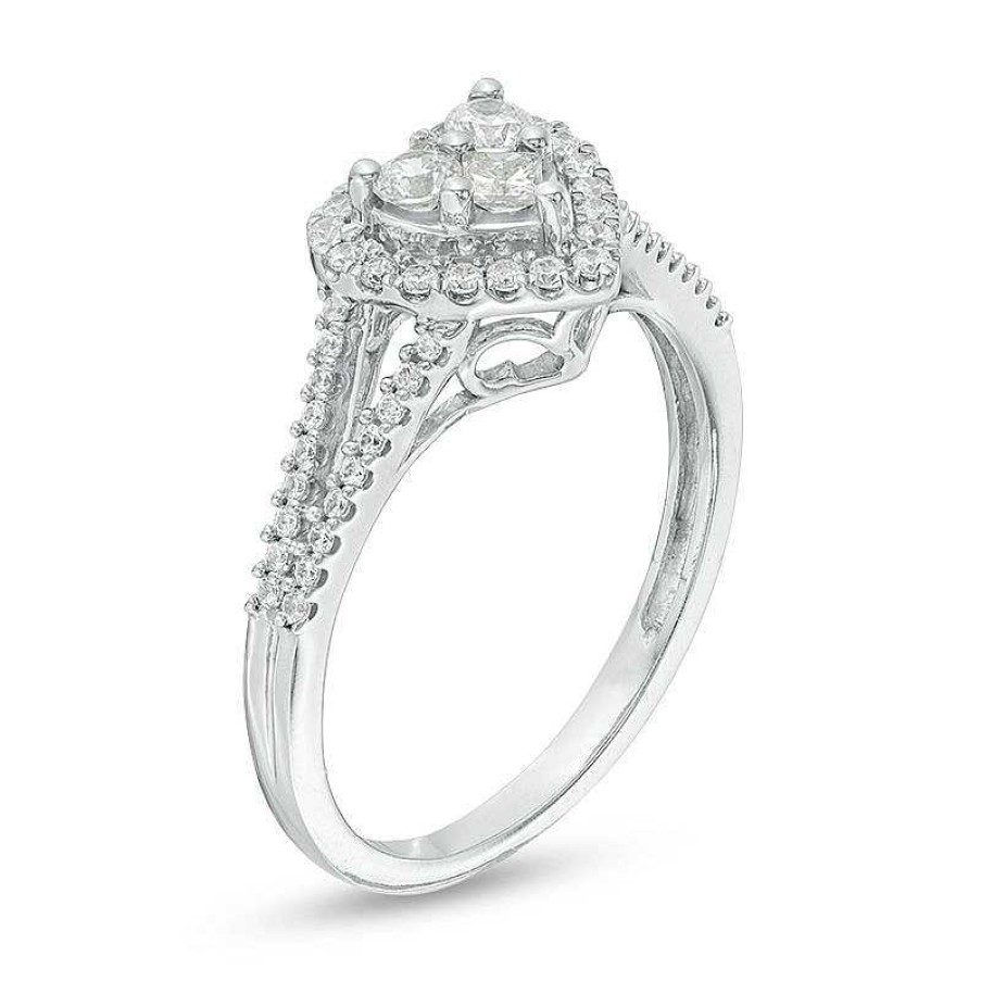 Rings Zales | 1/2 Ct. T.W. Princess-Cut And Round Diamond Heart Frame Ring In 10K White Gold