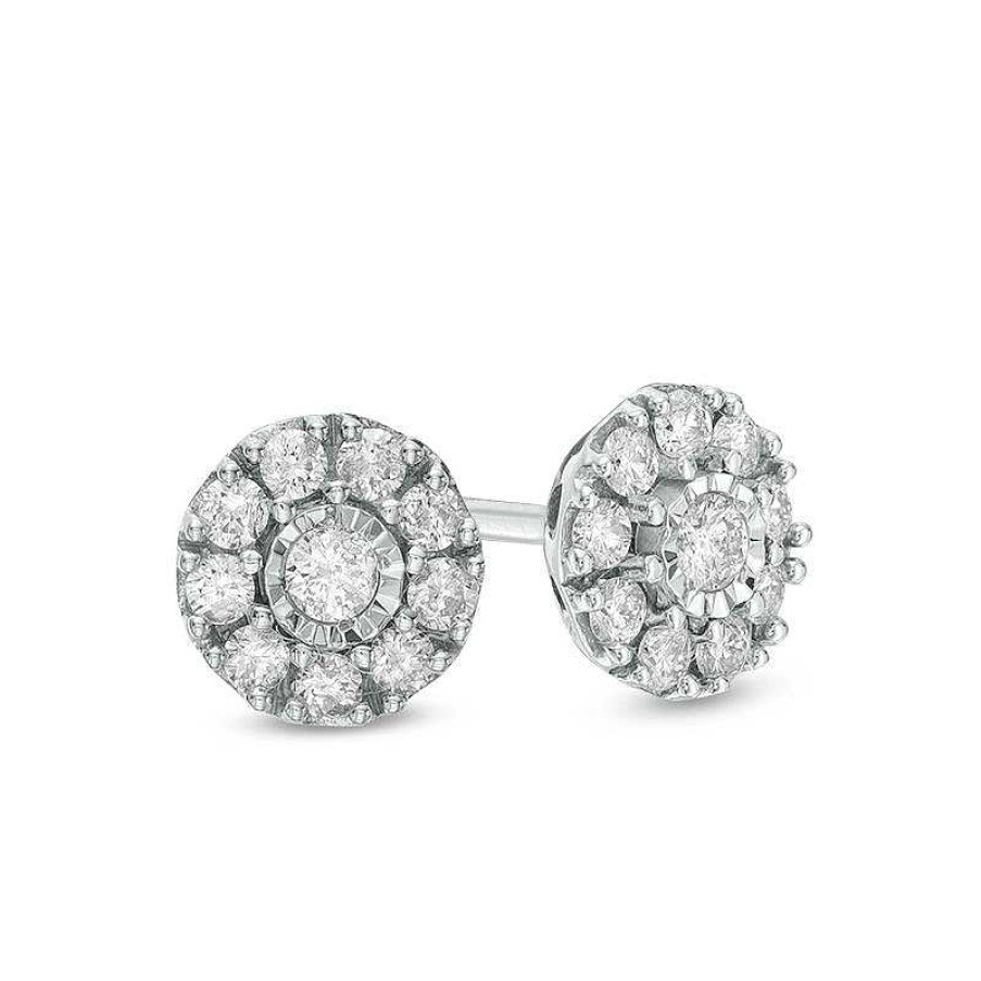 Earrings Zales | 1/5 Ct. T.W. Diamond Frame Flower Stud Earrings In 10K White Gold