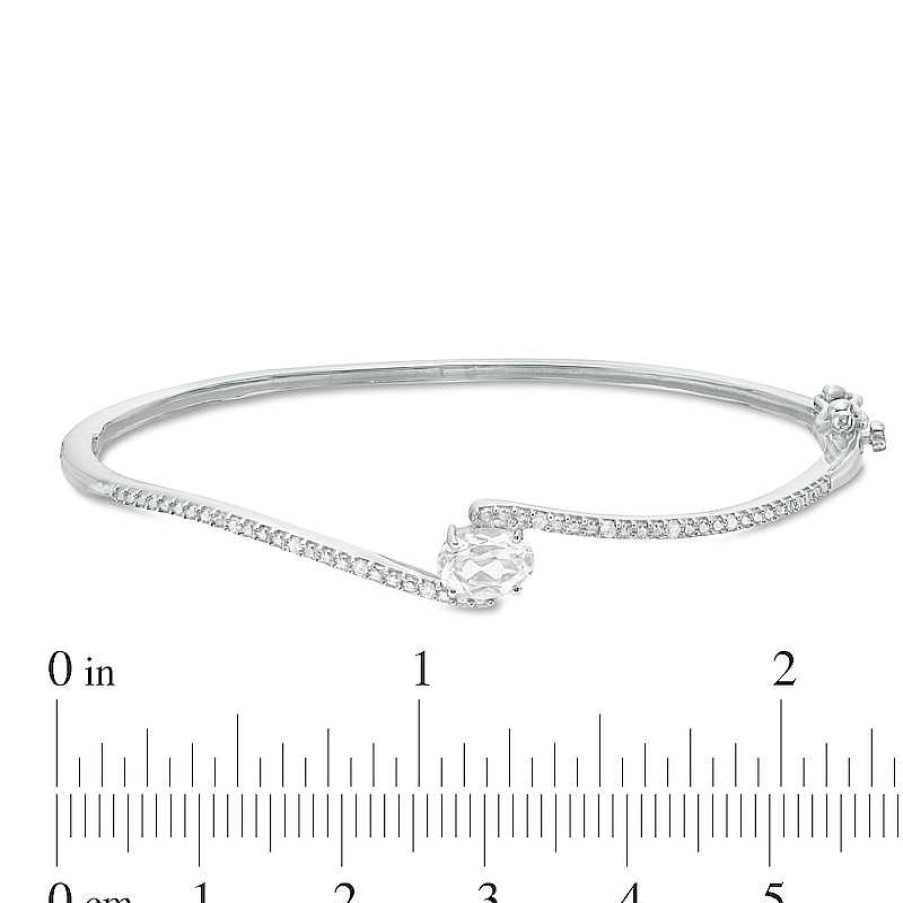 Bracelets Zales | Sideways Oval Lab-Created White Sapphire And 1/20 Ct. T.W. Diamond Bypass Bangle In Sterling Silver