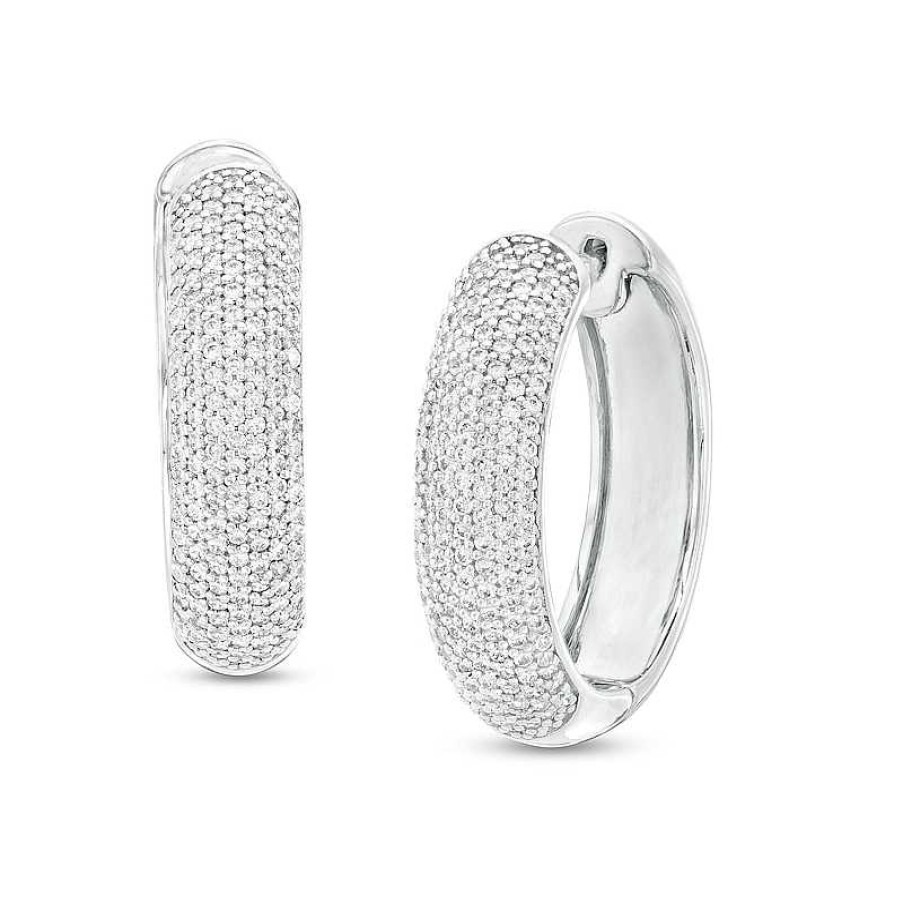 Earrings Zales | 1 Ct. T.W. Diamond Dome Multi-Row Hoop Earrings In Sterling Silver