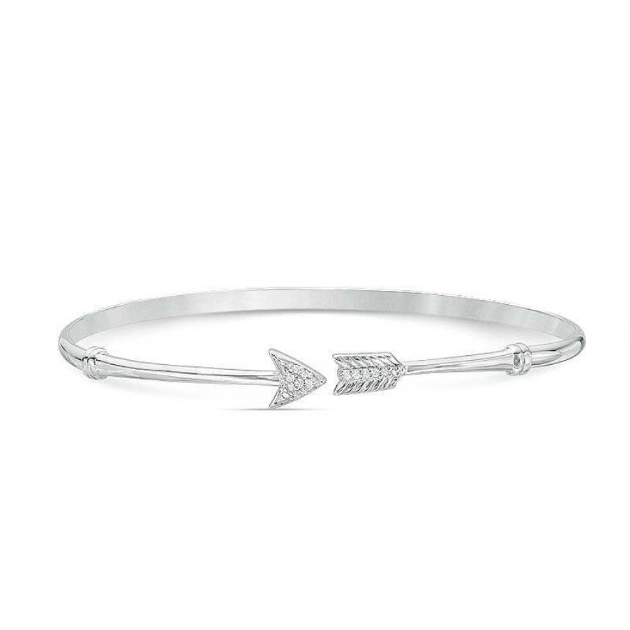 Bracelets Zales | 1/20 Ct. T.W. Diamond Arrow Open Bangle In Sterling Silver - 7.5"