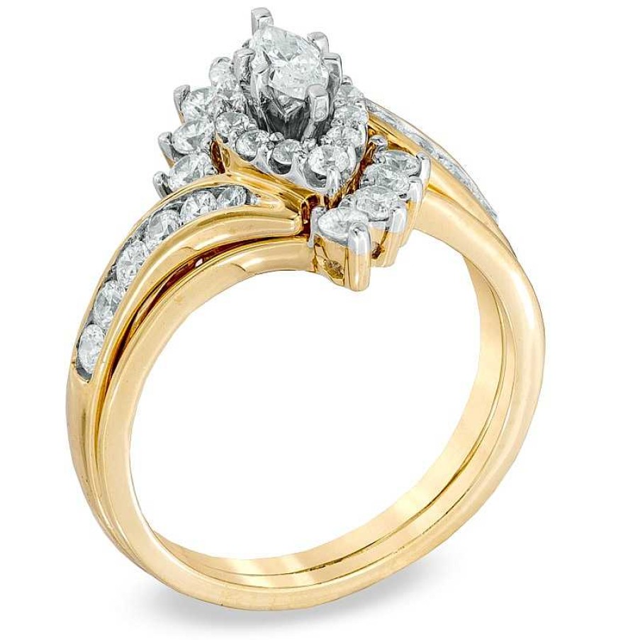 Rings Zales | 1 Ct. T.W. Marquise Diamond Bypass Bridal Set In 14K Gold