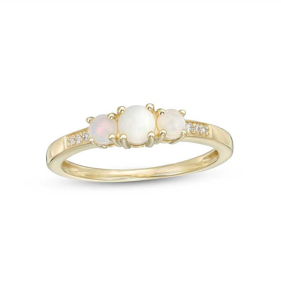 Rings Zales | Opal And Diamond Accent Three Stone Ring In 10K Gold