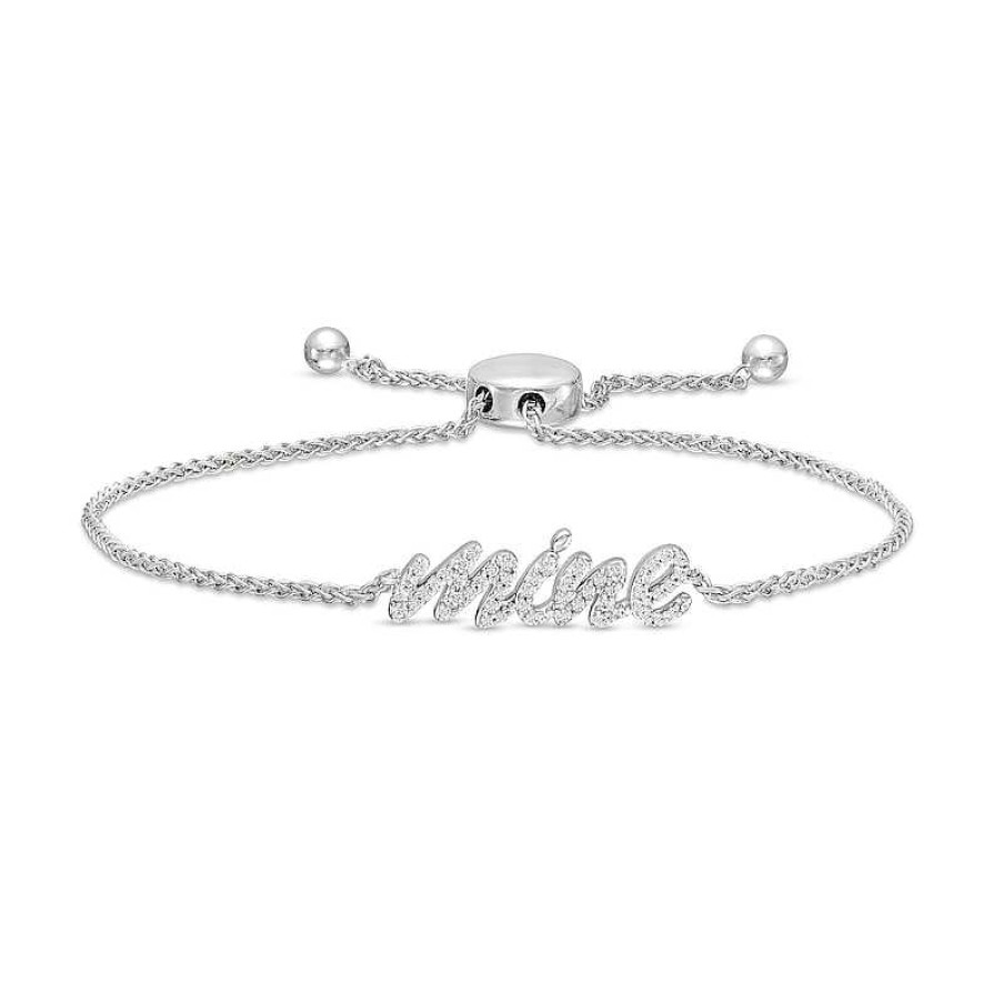 Bracelets Zales | 1/4 Ct. T.W. Diamond Cursive "Mine" Bolo Bracelet In Sterling Silver – 9.5"