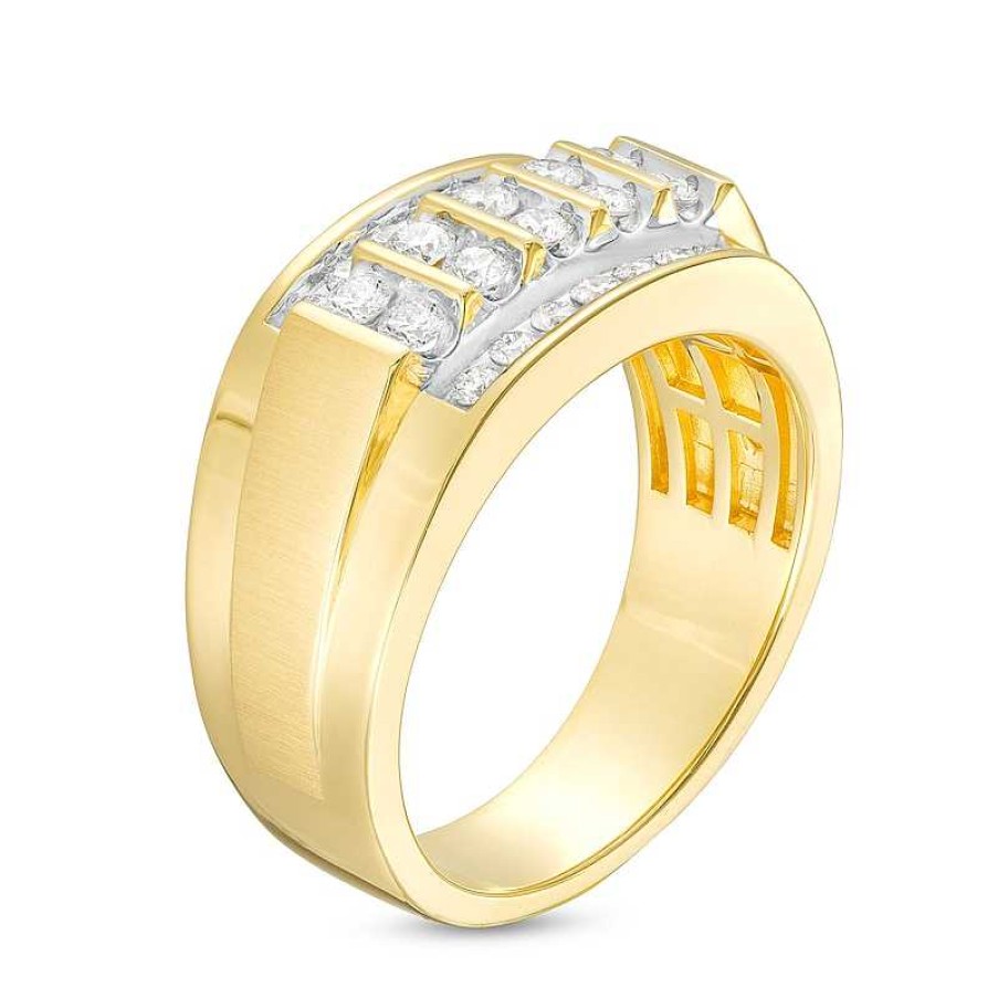 Rings Zales | Men'S 3/4 Ct. T.W. Diamond Quadruple Row Stepped Shank Band In 10K Gold