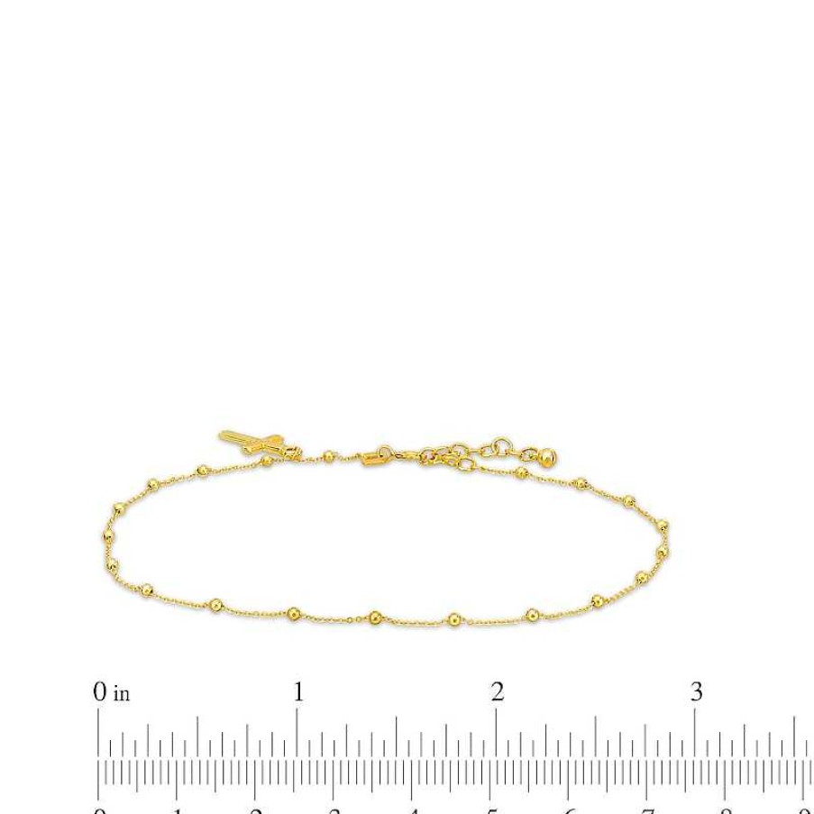 Bracelets Zales | Bead Station With Cross Dangle Charm Anklet In 10K Gold - 10"