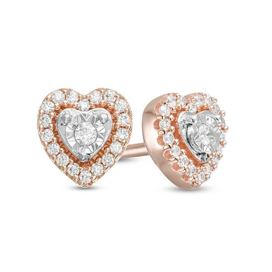 Earrings Zales | 1/8 Ct. T.W. Diamond Heart Frame Stud Earrings In 10K Rose Gold