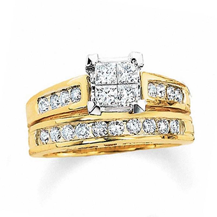 Rings Zales | 2 Ct. T.W. Quad Princess-Cut Diamond Bridal Set In 14K Gold