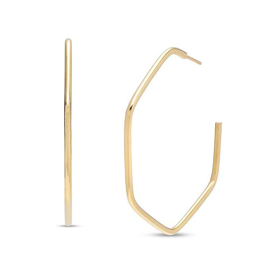 Earrings Zales | 50.0Mm Hexagon J-Hoop Earrings In 10K Gold