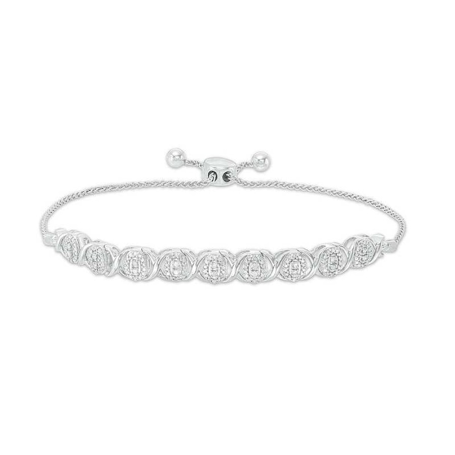 Bracelets Zales | 1/2 Ct. T.W. Diamond Alternating "Xo" Bolo Bracelet In 10K White Gold - 9.5"