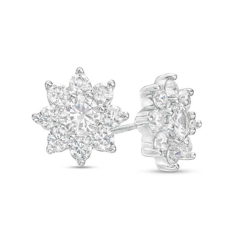 Earrings Zales | 1 Ct. T.W. Certified Lab-Created Diamond Flower Stud Earrings In 14K White Gold (F/Si2)