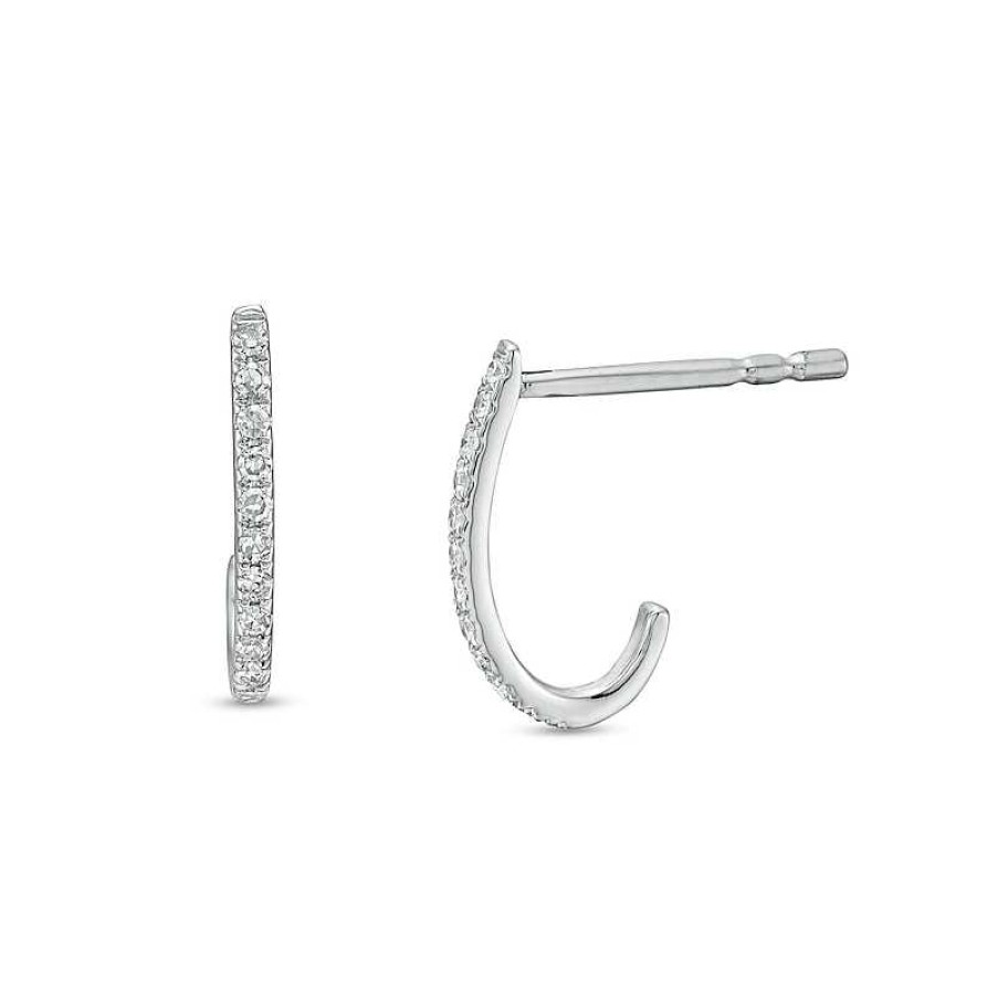 Earrings Zales | 1/10 Ct. T.W. Diamond J-Hoop Earrings In 10K White Gold