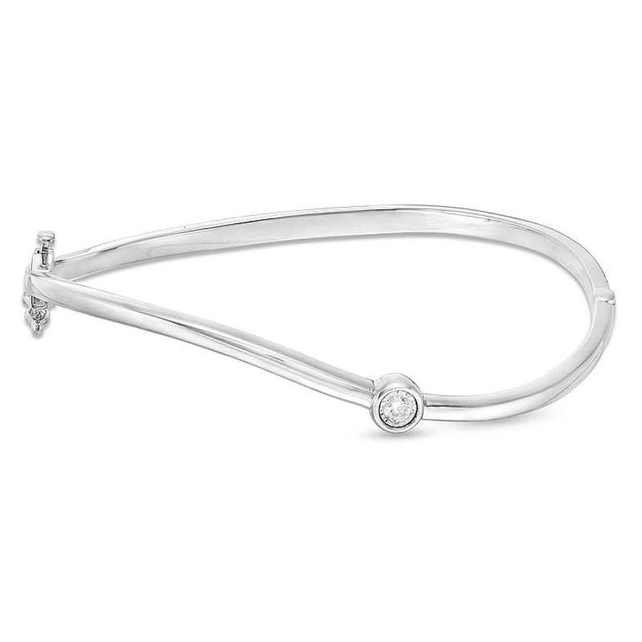 Bracelets Zales | Marilyn Monroe™ Collection 1/15 Ct. Diamond Solitaire Curved Bangle In Sterling Silver