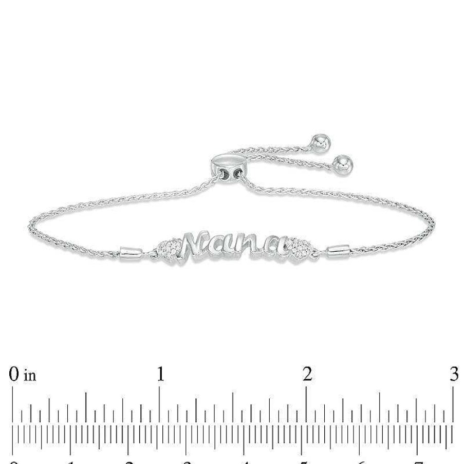 Bracelets Zales | Diamond Accent "Nana" With Side Hearts Bolo Bracelet In Sterling Silver - 9.5"