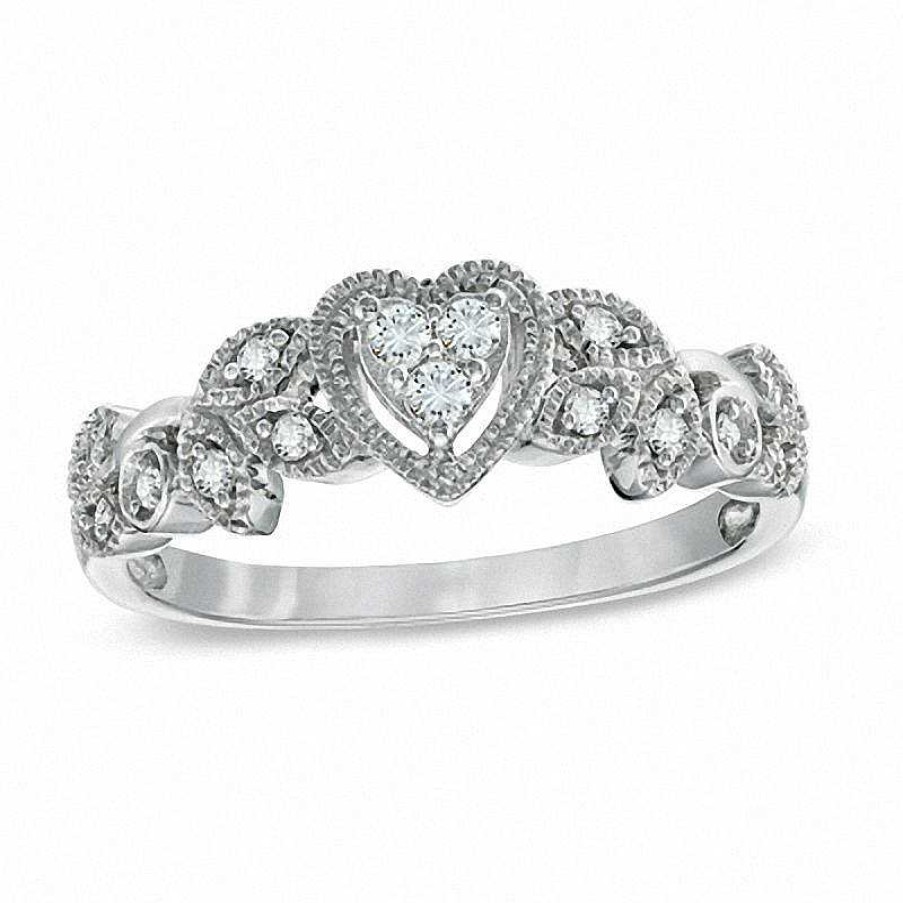 Rings Zales | Cherished Promise Collection™ 1/8 Ct. T.W. Diamond Vintage-Style Promise Ring In 10K White Gold