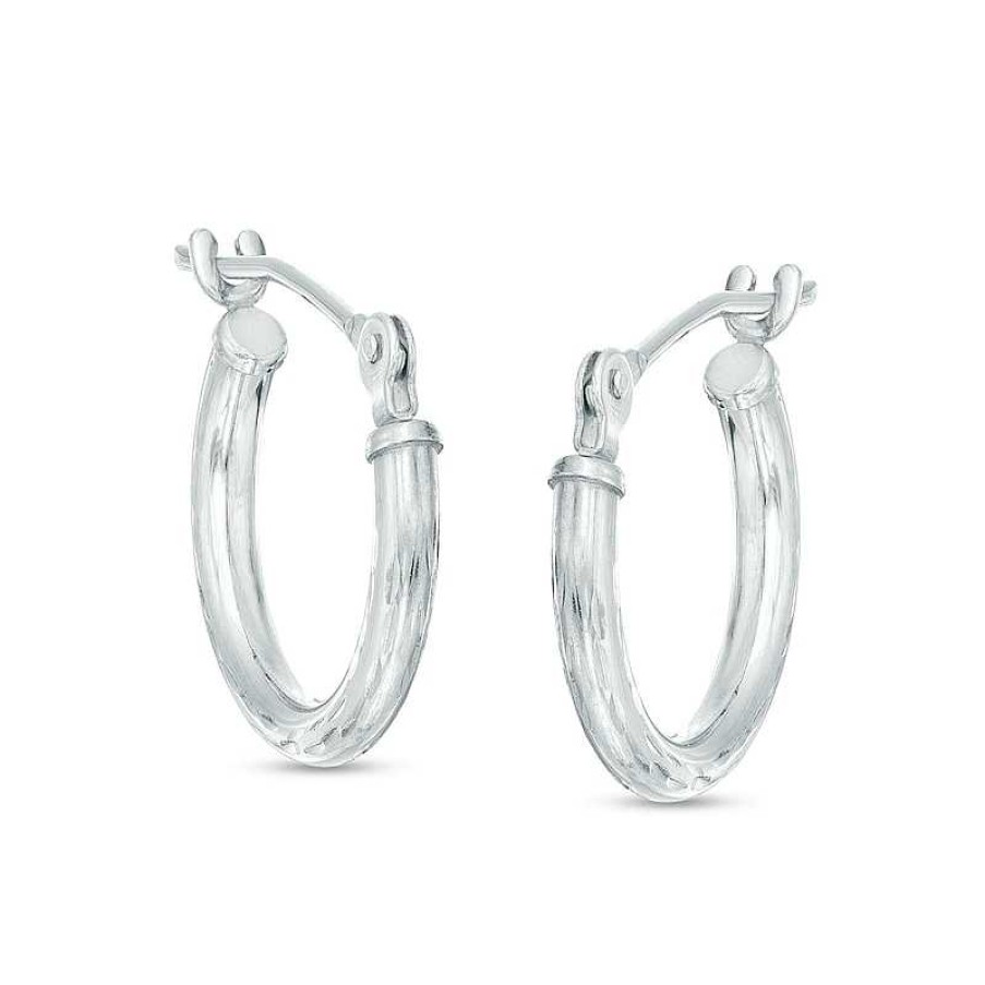 Earrings Zales | 13Mm Diamond-Cut Hoop Earrings In 14K White Gold