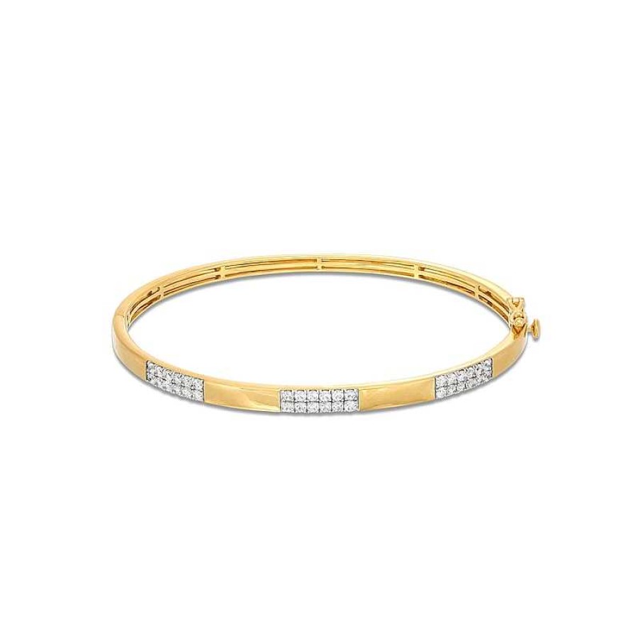 Bracelets Zales | 1 Ct. T.W. Certified Diamond Double Row Station Bangle In 14K Gold (H/I1)